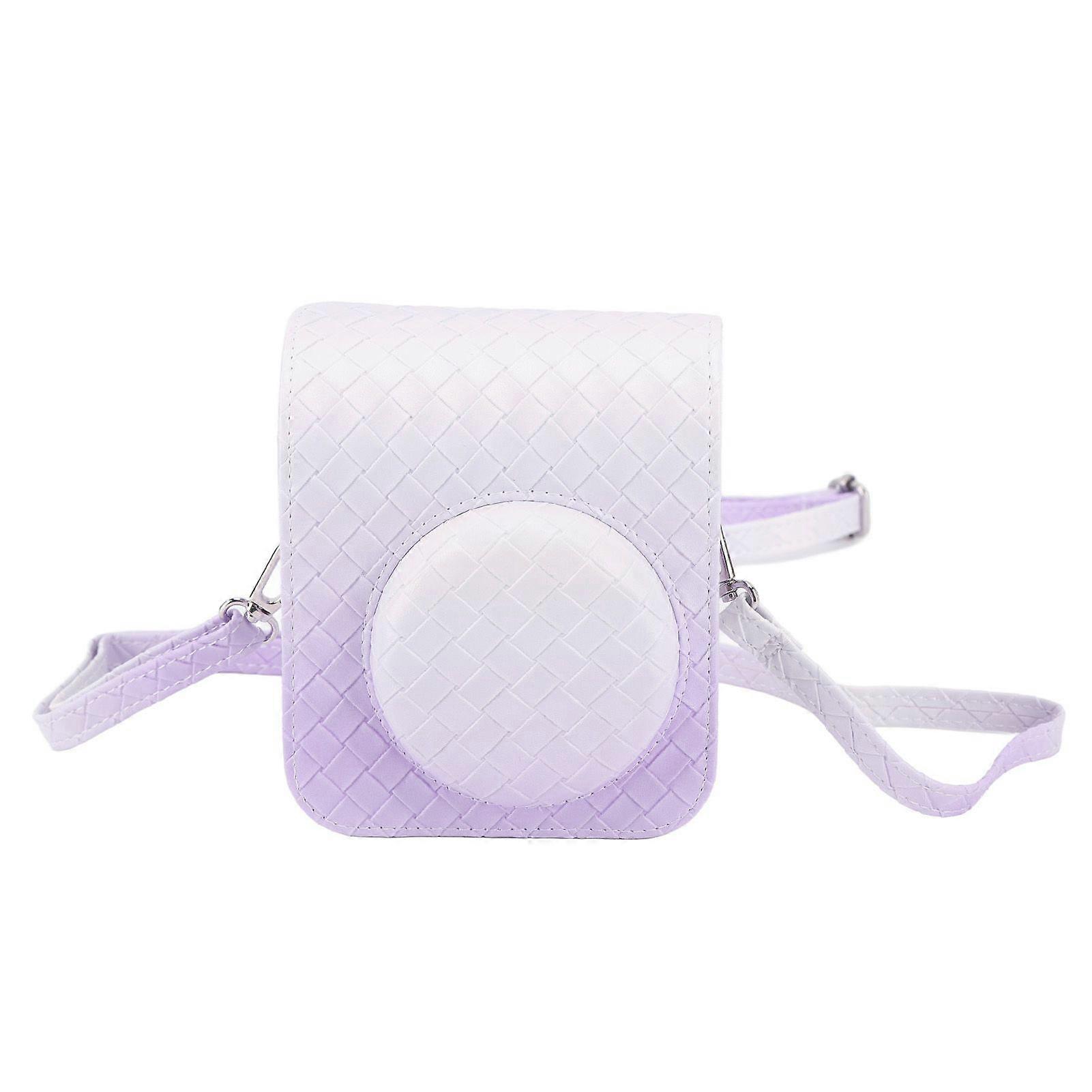 Instant Camera Bag PU Leather Rain Proof Soft Camera Protective Case with Shoulder Strap for Fujifilm Instax Mini 12 Purple