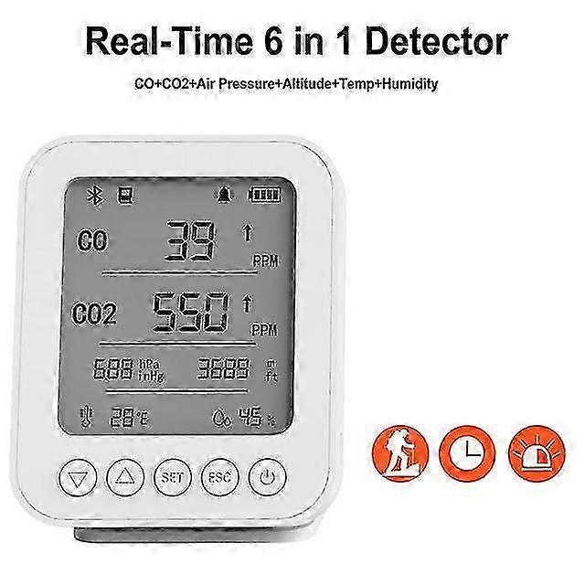 2025 6 In 1 car air quality detector vehicle air warning smart terminal co co2 air pressure altitude temp humidity 24 h real monitor