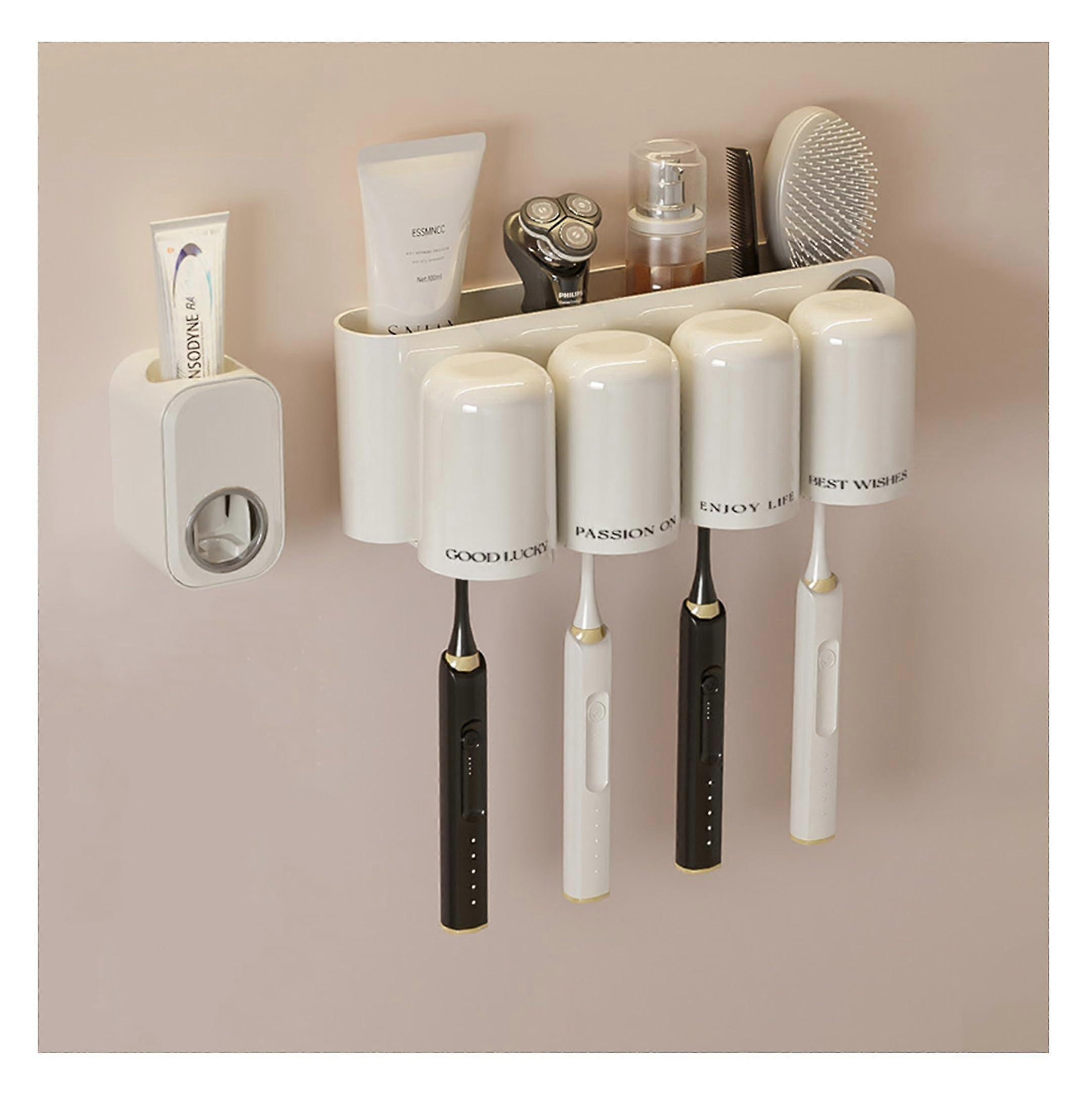 Toothbrush Rack Cream White Bathroom Storage Box Wall Mounted 2025