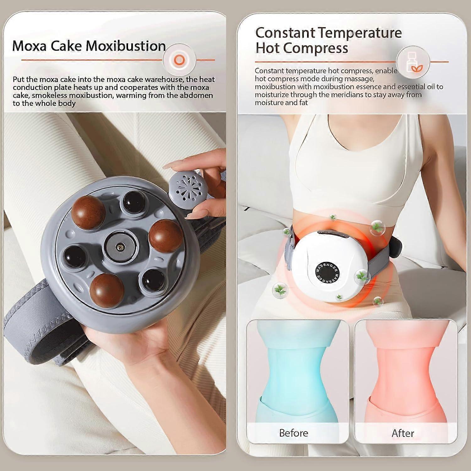 Cordless Abdominal Massager with Hot Compress, Adjustable Intensity, Clockwise/Counterclockwise Kneading for Stomach Discomfort