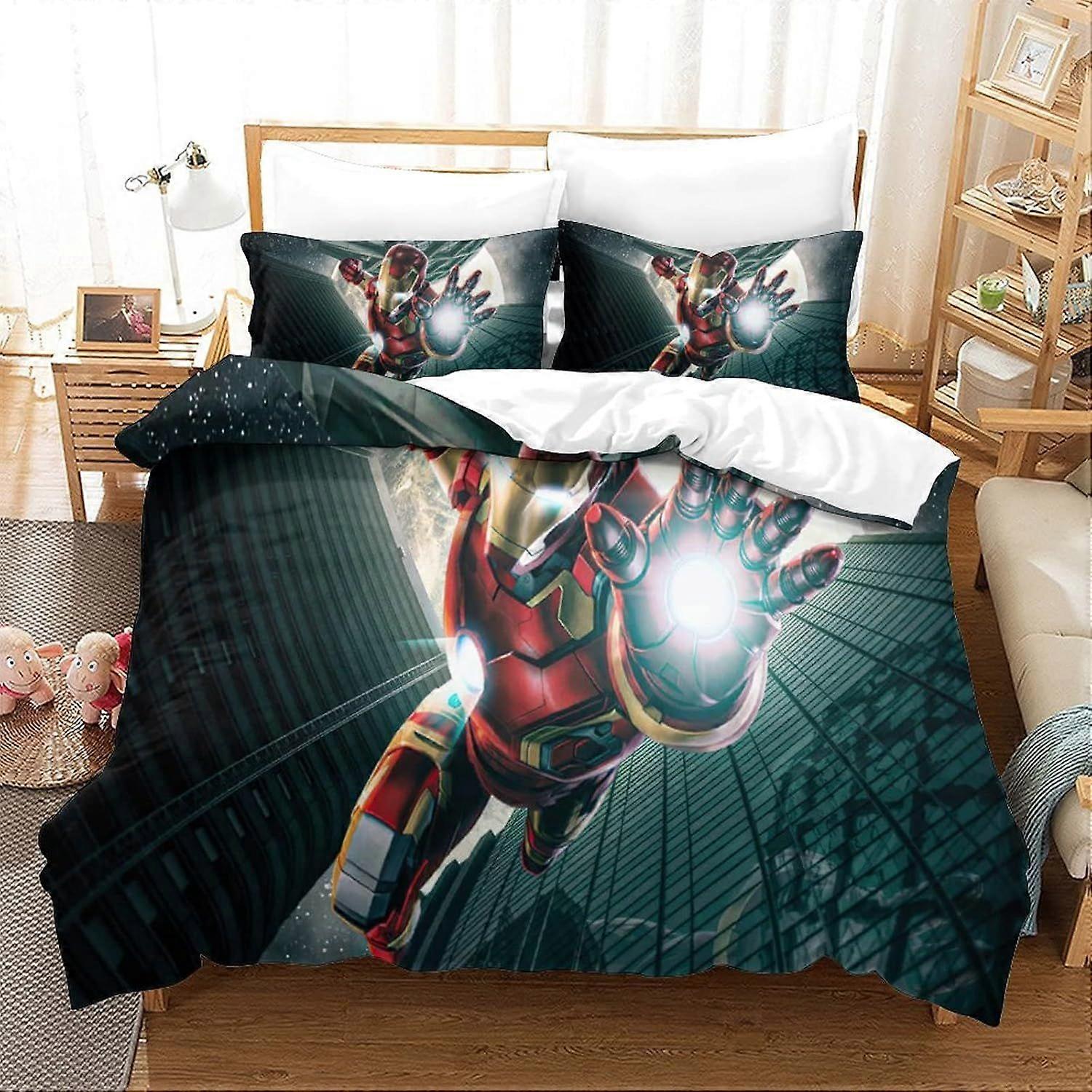 Bedding Sets Single Size Bedding Iron Man Printed Duvet Cover Soft Hypoallergenic Microfiber Quilt Cover with Pillowcase with Zipeer Closure for in Ki