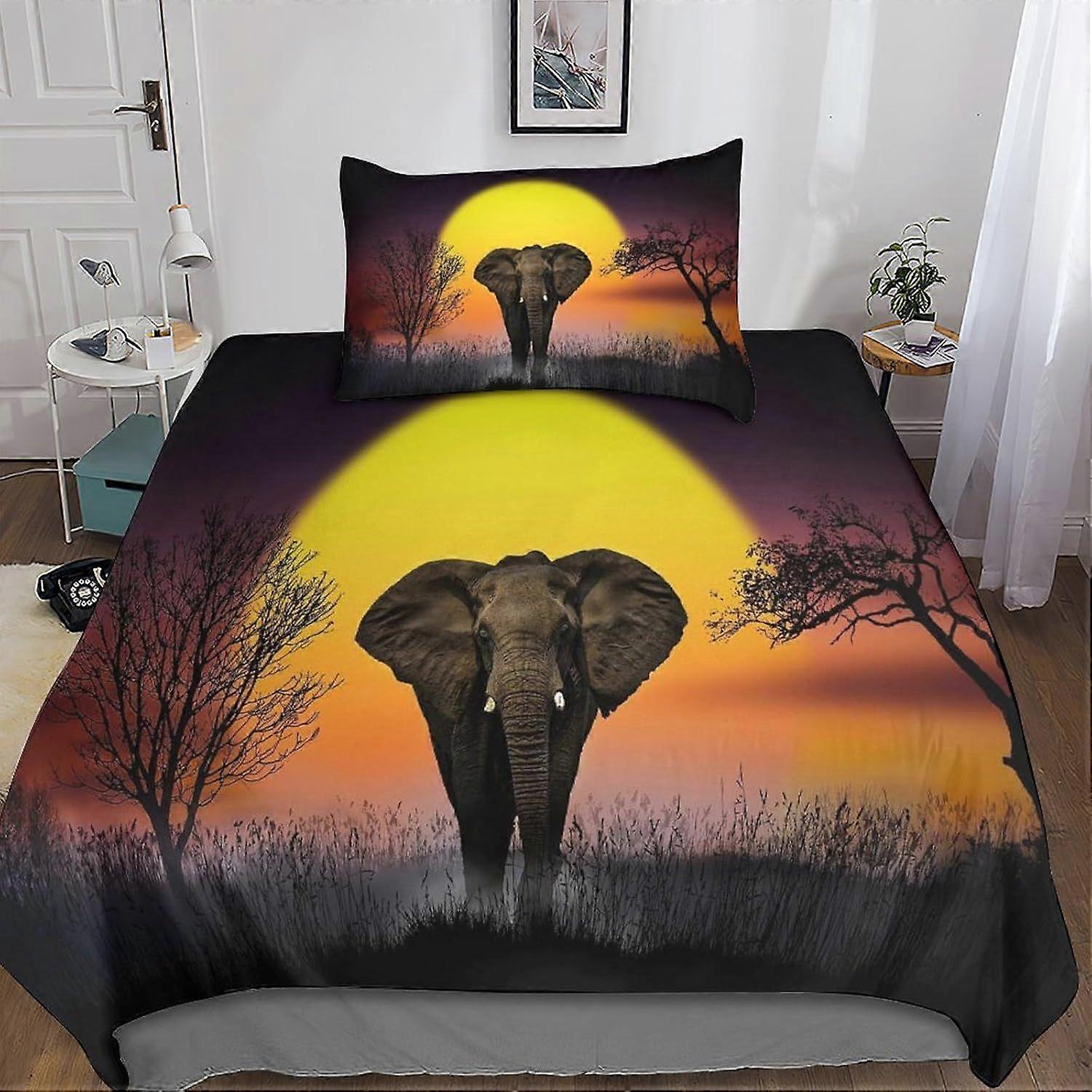 Yingd Literie Parure de lit simple Éléphant Imprimé Housse de couette Ensemble de literie en microfi