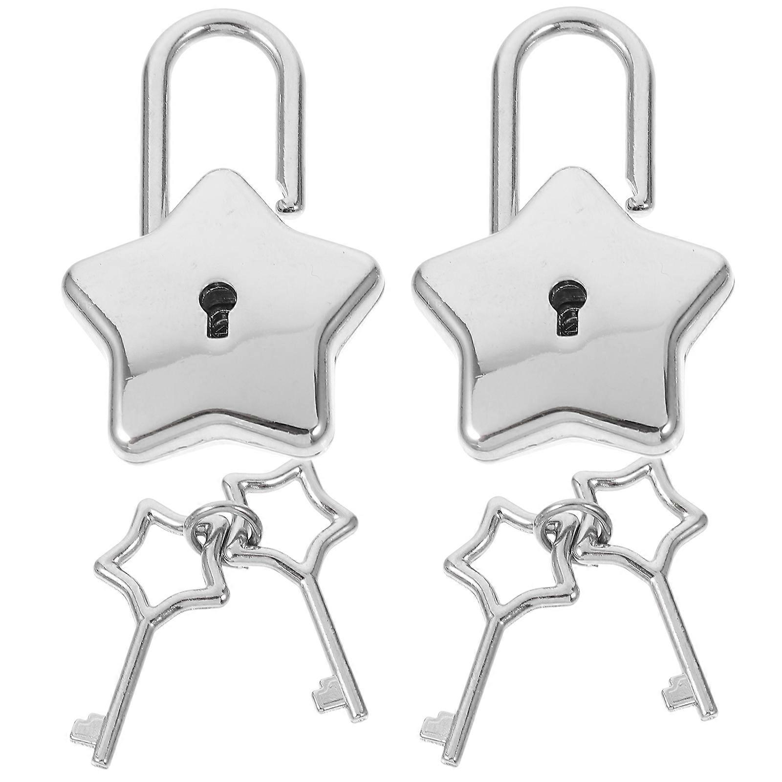 Star Shape Padlock DIY Hanging Lock for Diary Use 2Pcs Silver Alloy Material