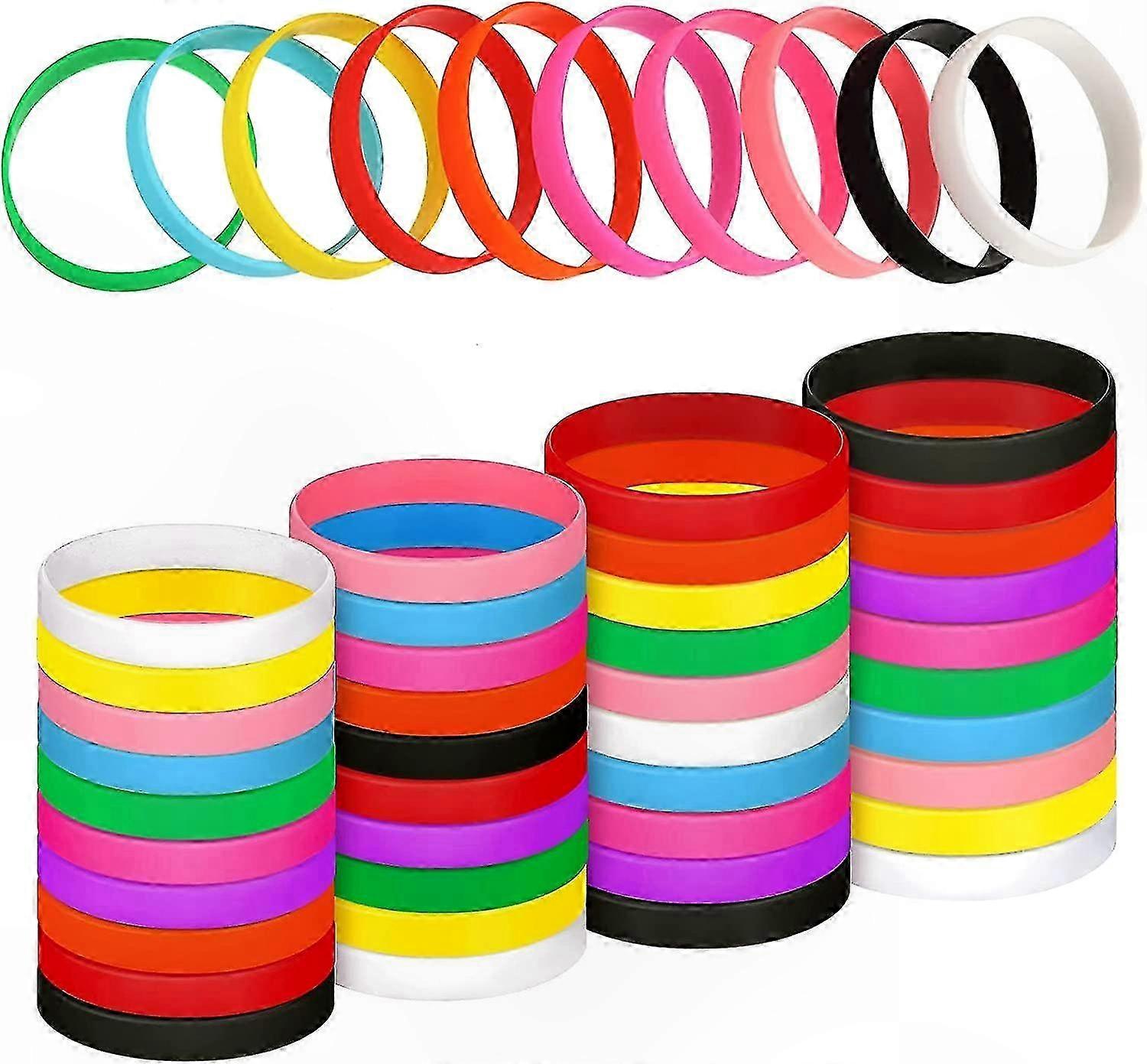 Plain Silicone Wristbands - 100 Count Stretchy Bands for Crafting & Customization Projects