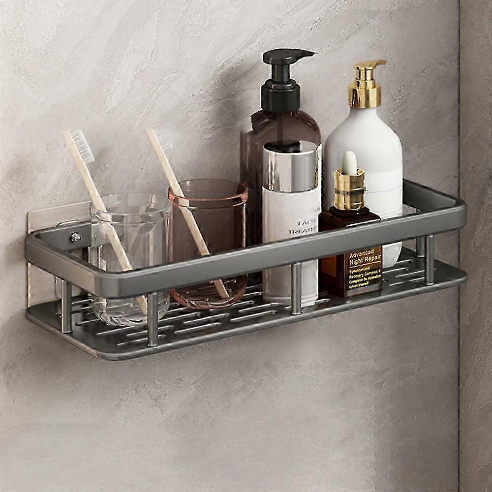 No-Drill Aluminum Bathroom Shelf, Wall-Mounted Shower Organizer & Rectangular Storage Rack