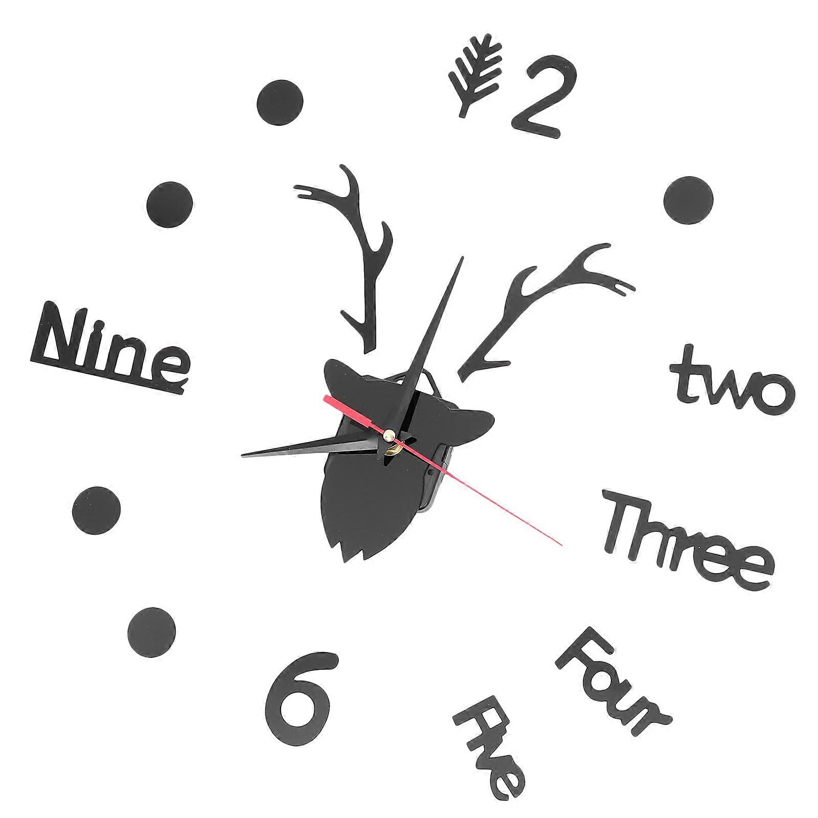 2Pcs DIY Acrylic Wall Clock Deer Head Shape Decorative Wall Clock for Home