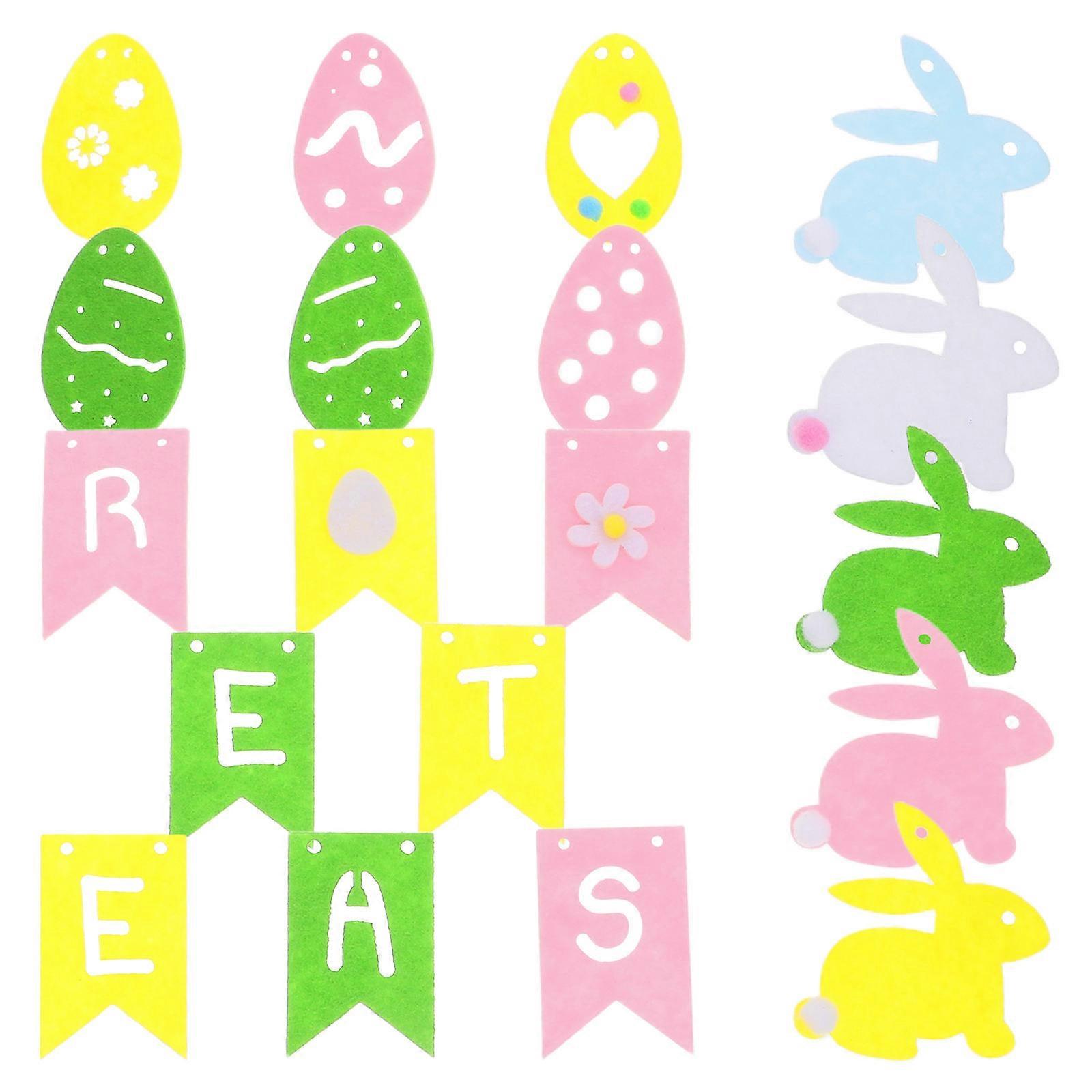 12Pcs Easter Bunny Felt Decorations Banner Set for Party Background DIY