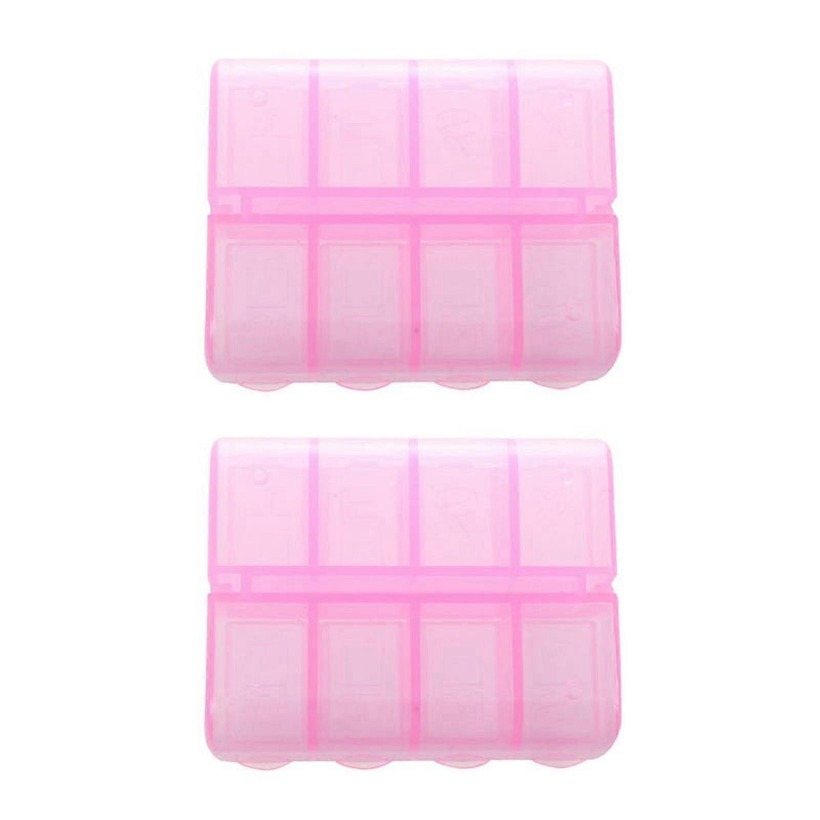 2X Plastic Rectangle 8 Compartments Medicine Pill Box Pink