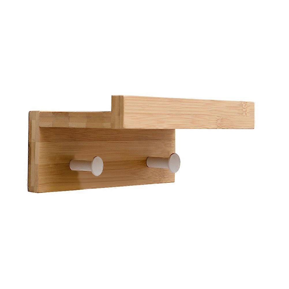 Floating Holder Storage Rack With Hooks Bamboo Shelving For Versatile Use In Bedroom Kitchen Office 22.7X12X8cm Modern Design 2Pcs