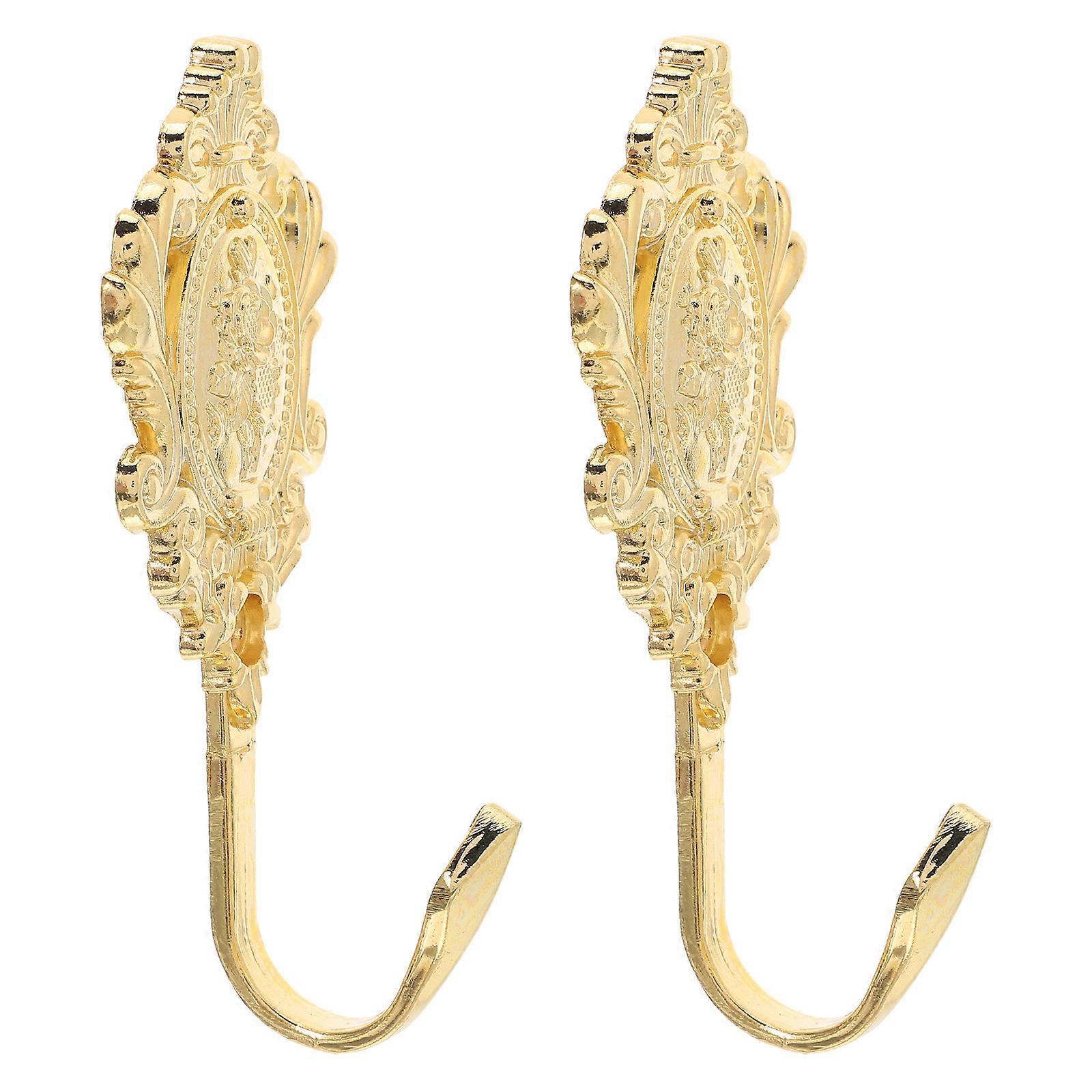 Zinc Alloy Curtain Hooks for Curtain Use 2Pcs Vintage Rose Pattern Golden