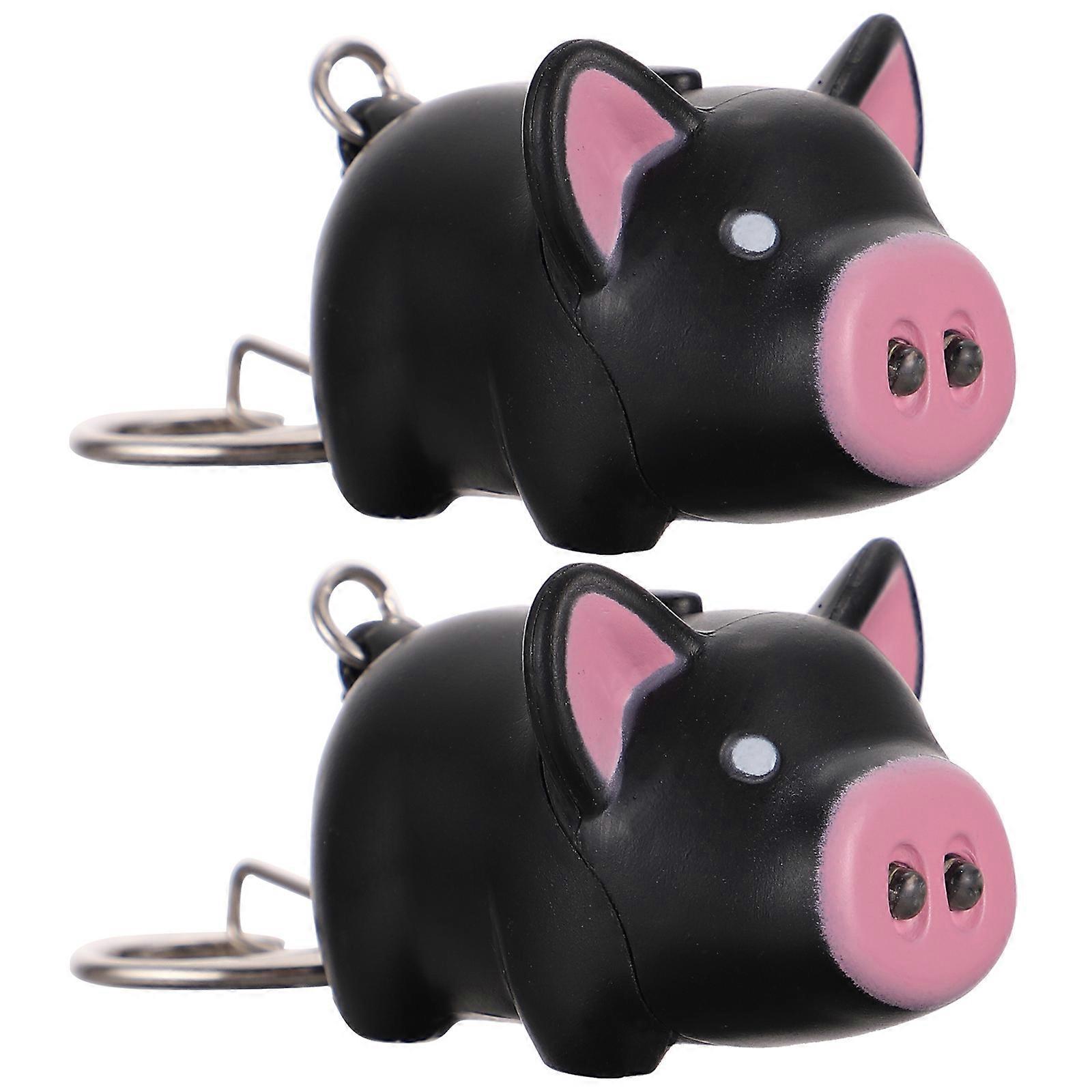 LED Pig Key Chain Luminous Keychain with Sound Feature 2Pcs Gift for Home
