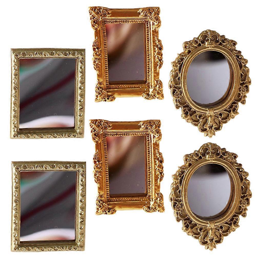 Tiny Dolls House Round Shaped Mirrors Set For Children's Play 7.2X5.5CM Golden 12Pcs Decoration