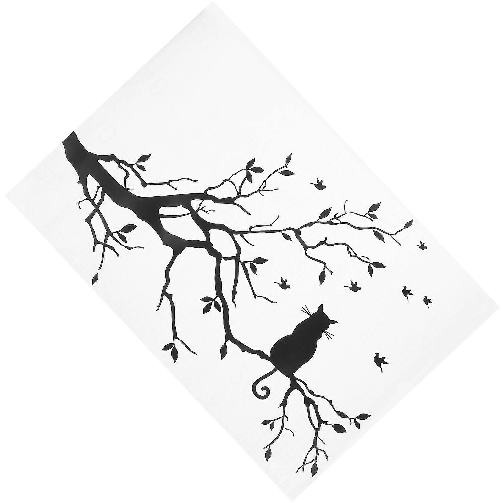 Tree Wall Decals Cat Sitting on A Tree Wall Decal Splashproof PVC