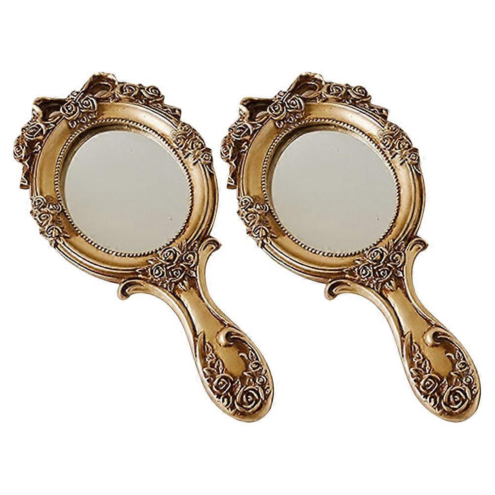 Vintage Handheld Mirror with Handle for Makeup Use 8Pcs Resin Golden