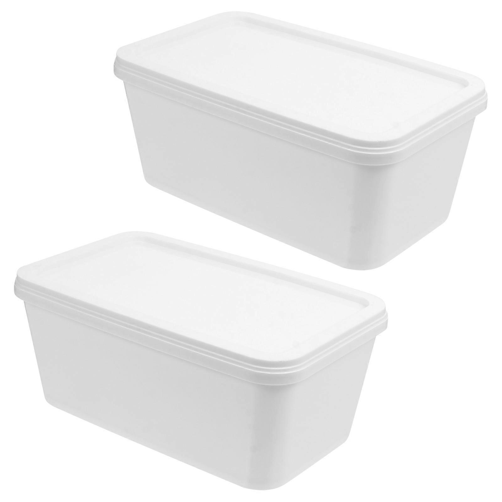 Ice Cream Container White Plastic Tub for 2Pcs Freezer Storage