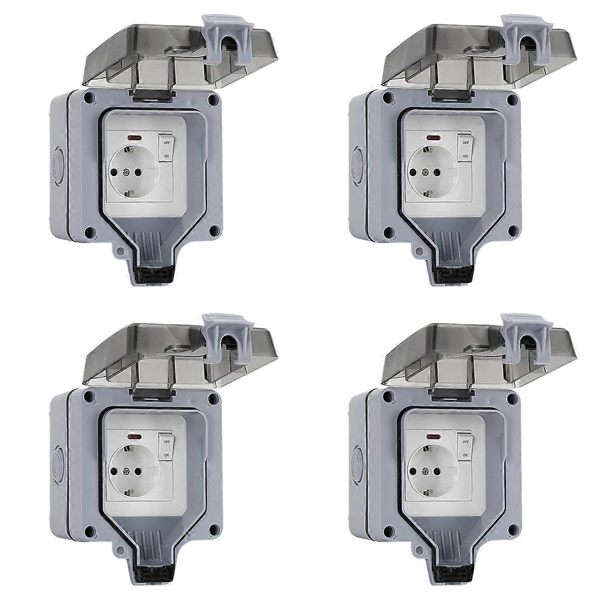 4X IP66 16A Rainproof Charging Socket Outdoor Socket Box with Switch EU Plug