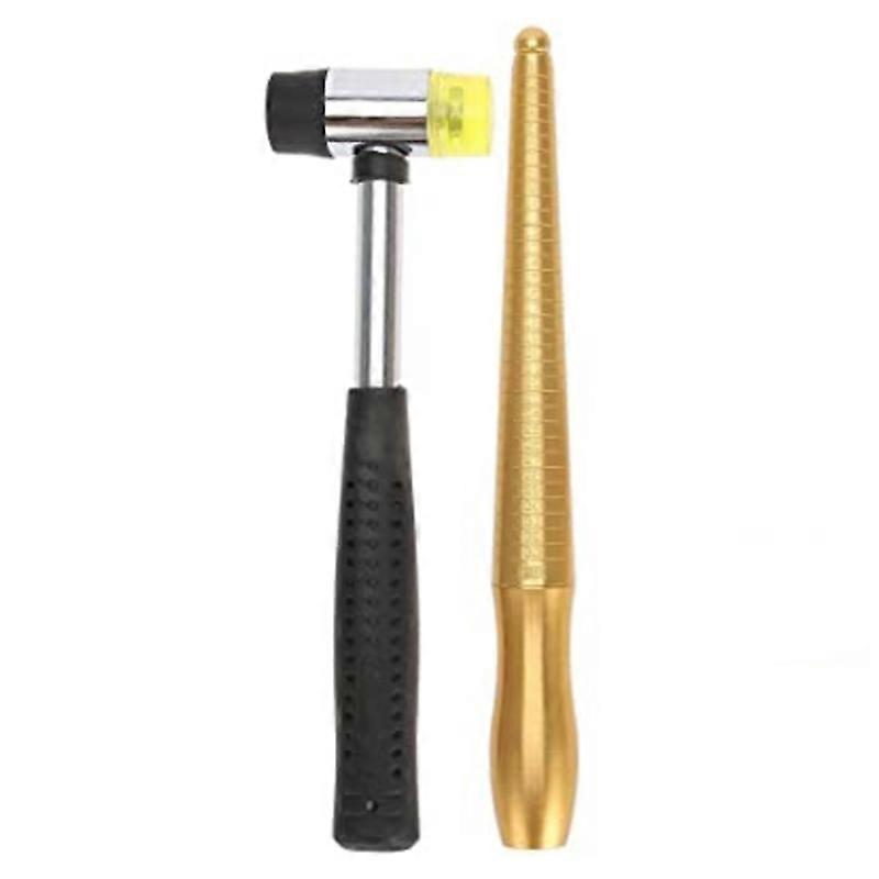 2 Pieces of Ring Mandrel Ruler Finger Measuring Stick Handle Hammer