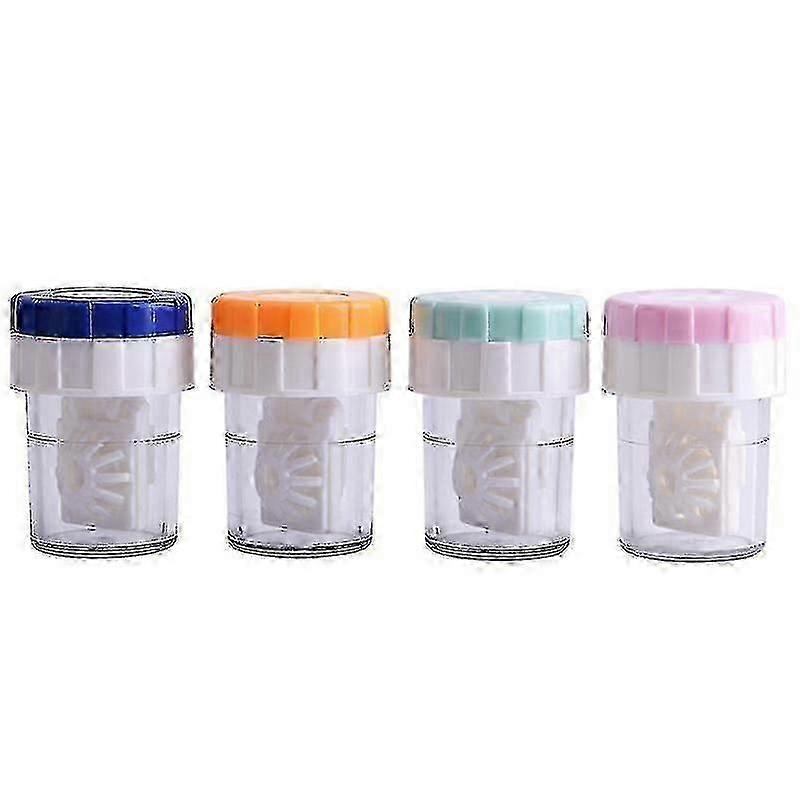 4-Pack Contact Lens Barrel Cases - Manual Rotation Cleaning Container for Eyes Care