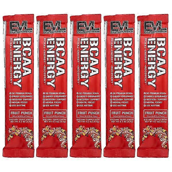 EVLution Nutrition, BCAA EnergyÃÂÃÂ®, Fruit Punch, 5 Packets, 0.3 oz (9.9 g) Each