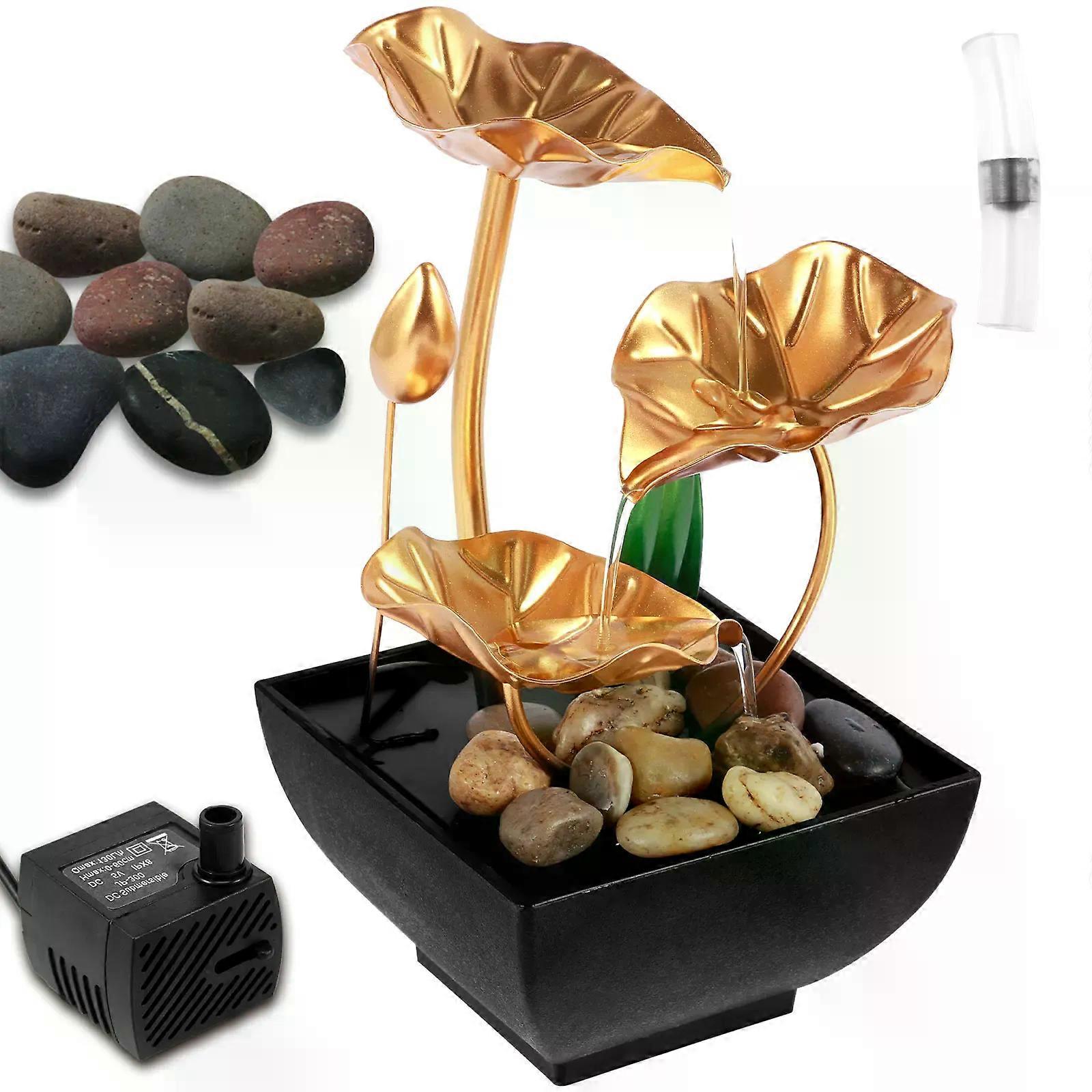 Tabletop Fountain USB Powered Small Lotus Waterfall with Rocks Relaxation Creative Fountains Desktop Waterfall Decoration Mini