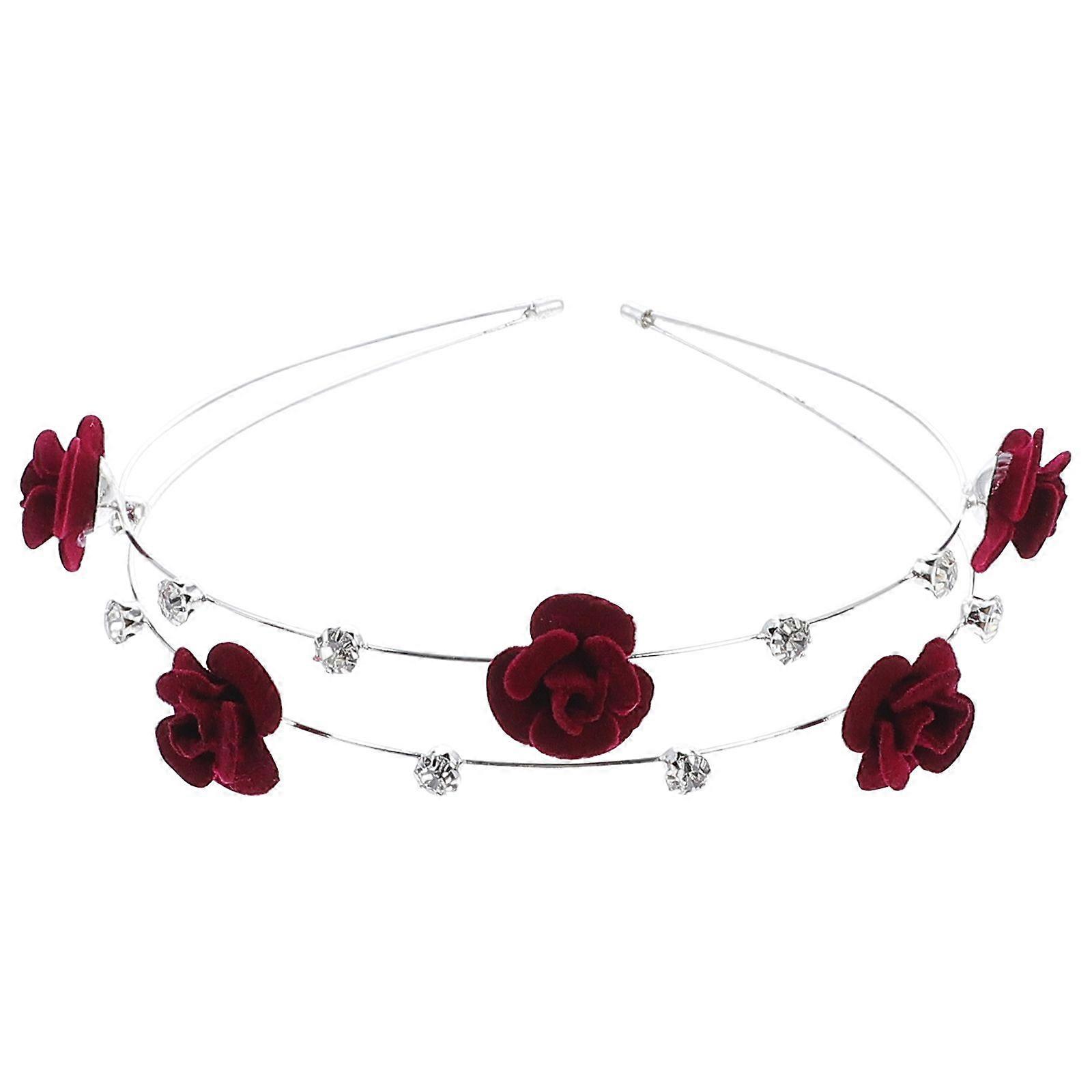 スタイリッシュなダブルレイヤーヘッドバンド装飾ラインストーン象眼細工フラワーメタルヘア