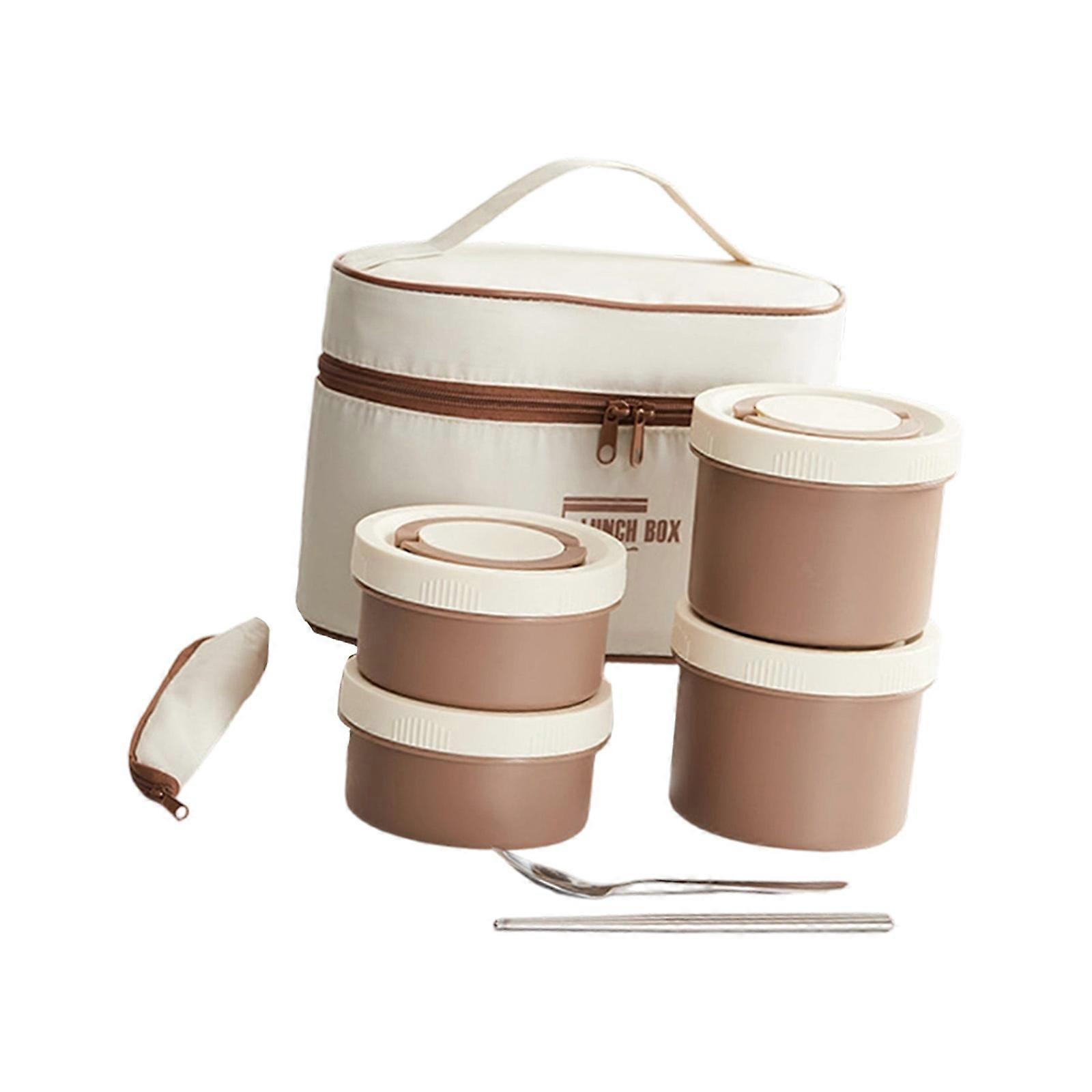 4 Part Rustless Warm Mealbox Set Impermeable Compartments Insulated Transporting Bag For Adults School Office Multicolor