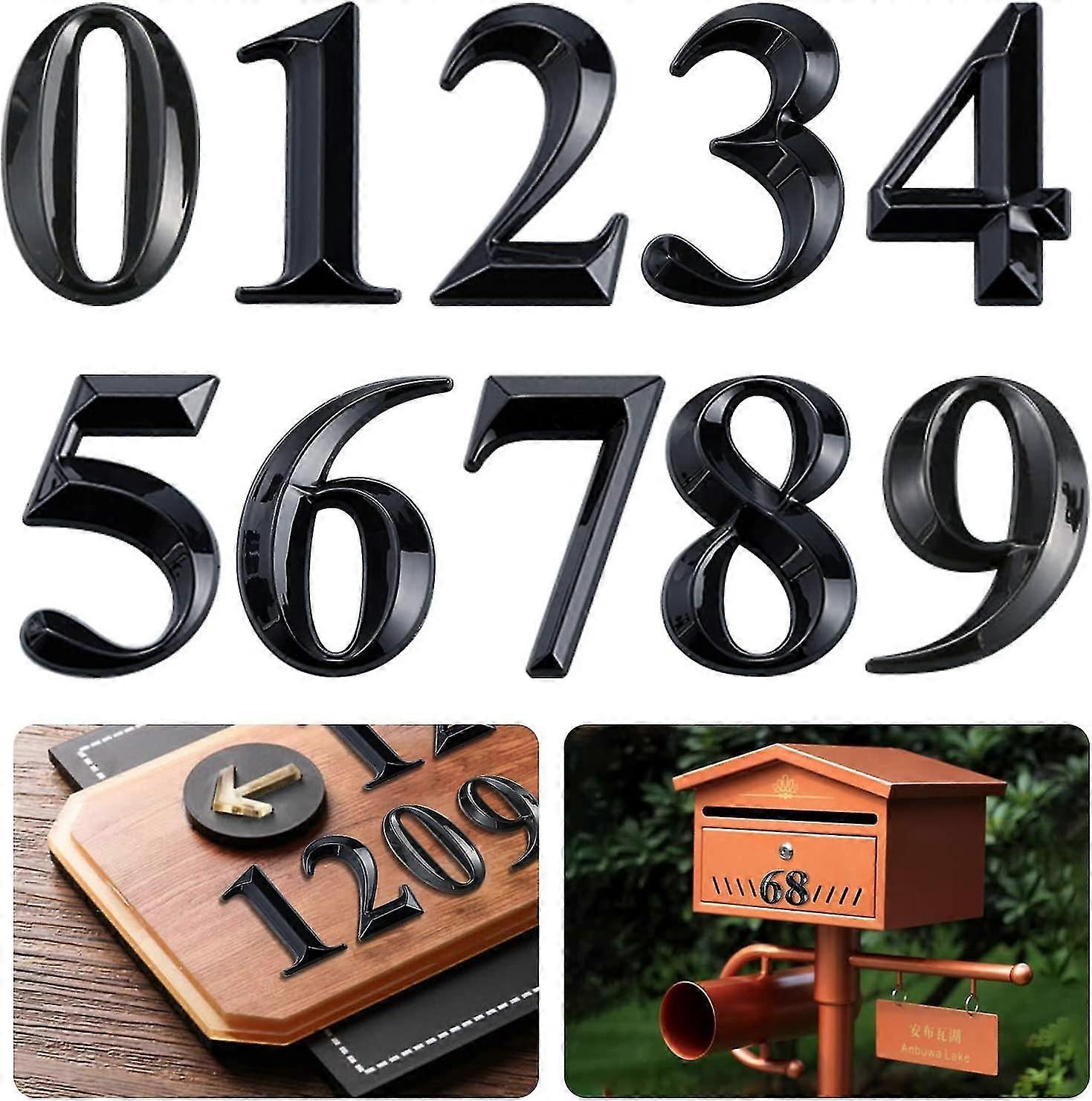 10 stuks zelfklevende 3d huisnummers mailbox adres nummers 0-9 (zwart) (yu-1) cy