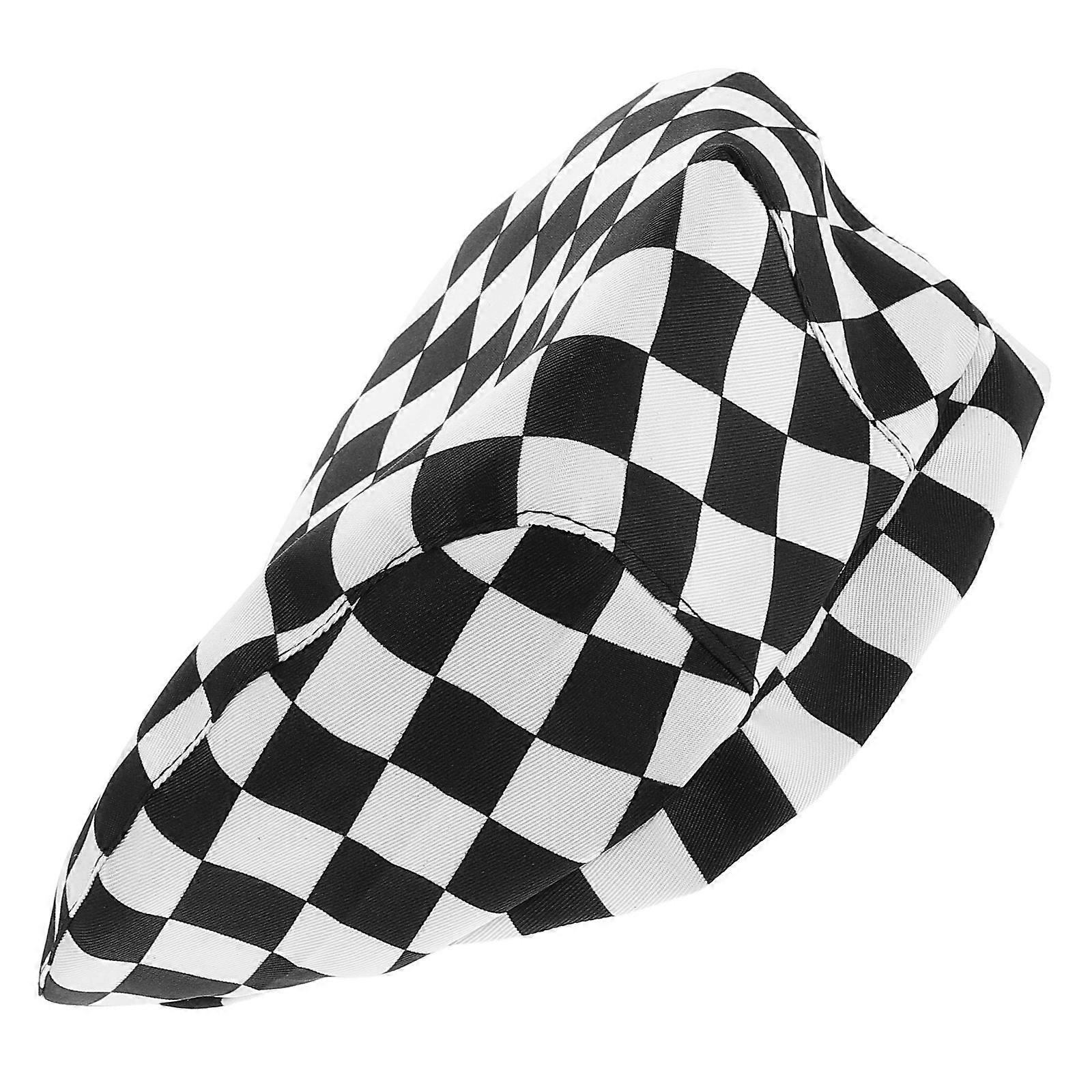 Unisex Chef Hat Checkered Print Beret Shape for Restaurant Multi Polyester 1Pack