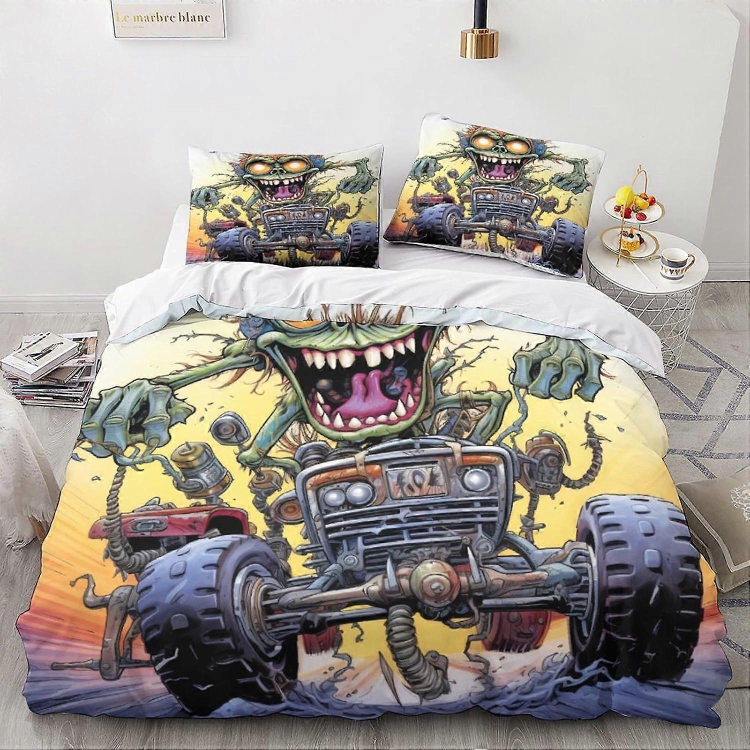 LikeEj Monster Bedding Set Edredom Capa 3D Vintage Car Pattern Comforter Cover Ultra Soft Cartoon Tema Capa Colcha para Teens King