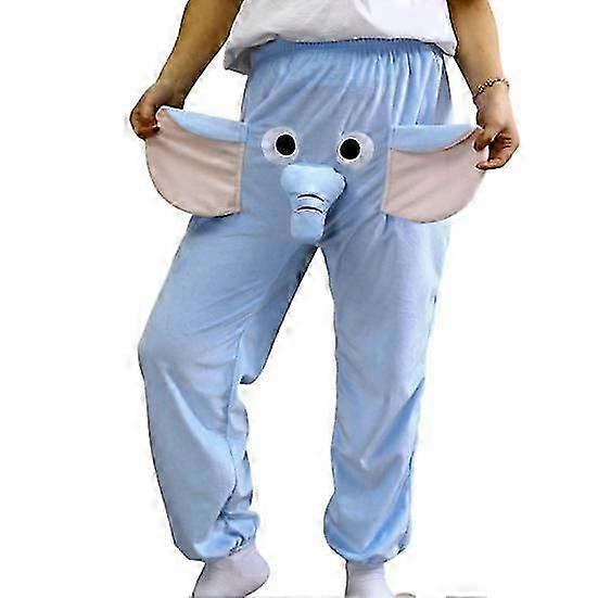 Calça de pijama com estampa de elefante de desenho animado, perna larga, design feminino e masculino, calça de pijama com cós elástico e cintura média