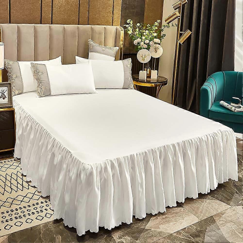 Ruffled Bed Skirt Bedding Set with Fitted Sheet and 2 Pillowcases, King Size 180x200cm