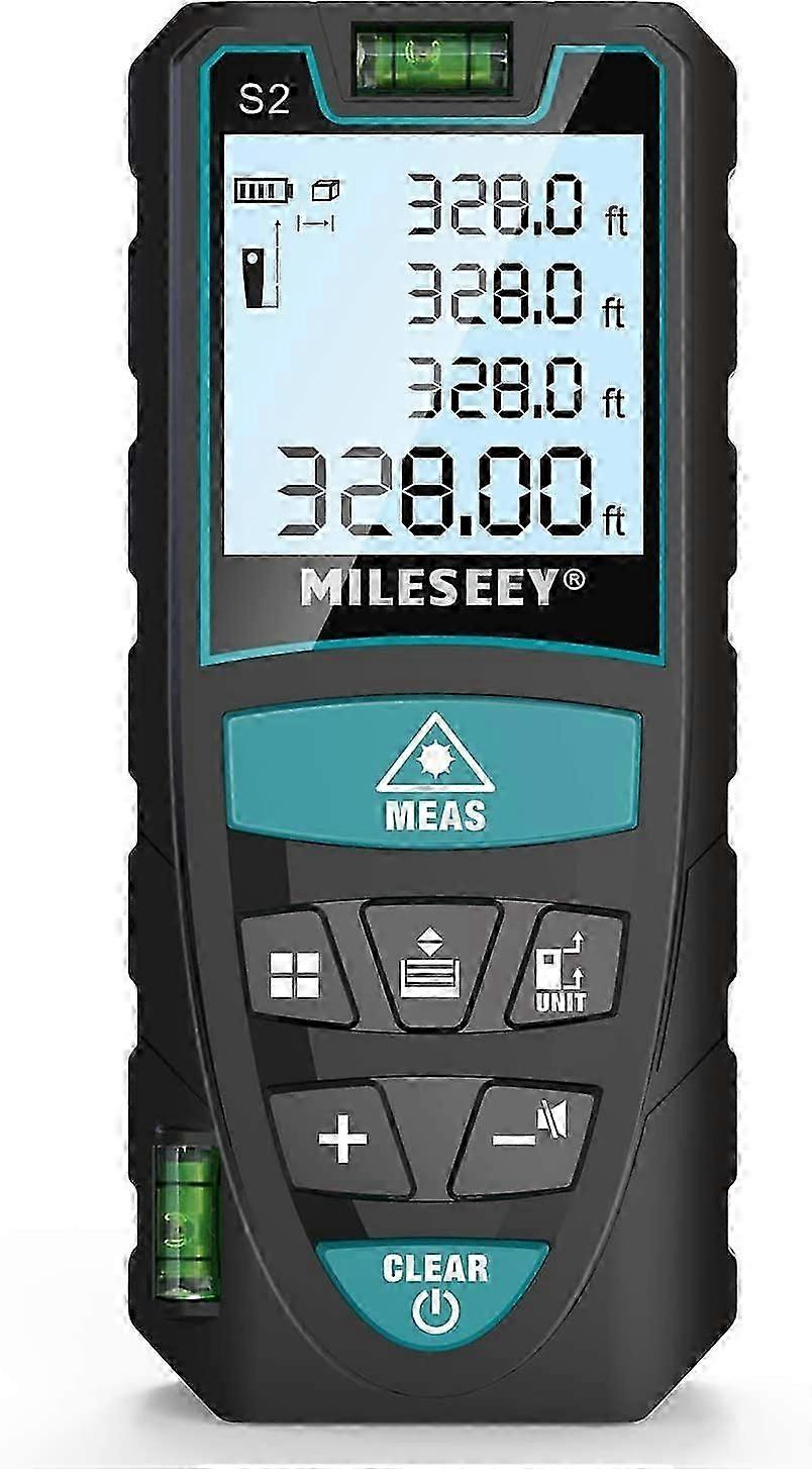 100M Laser Distance Meter, Mileseey By 2 Bubble Levels 2Mm Digital Laser Meter With Lcd Backlight & 4 Line Display, Ip54 Distance Surface Volume Measu