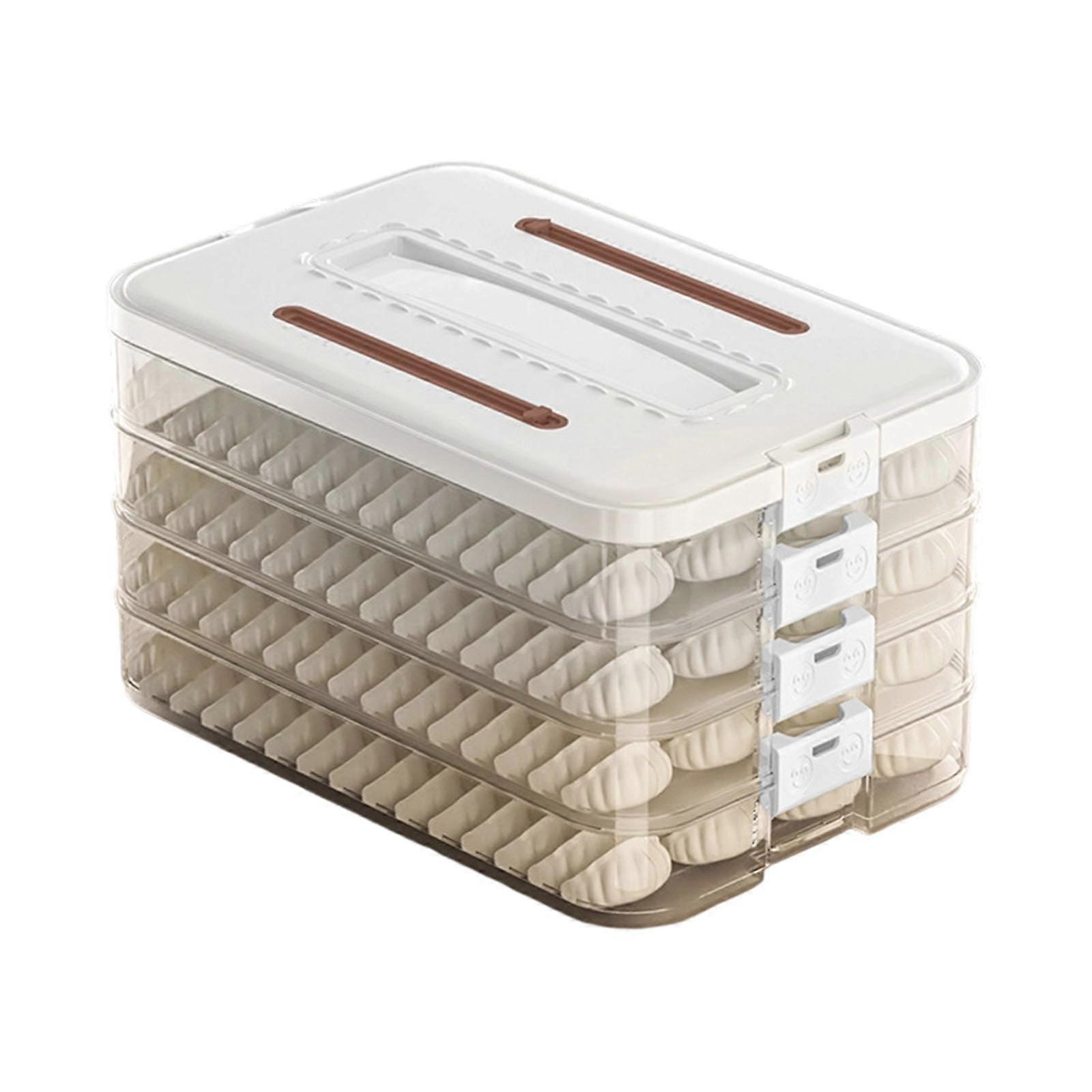 Leakproof Refrigerator Storage Container With Stackable Layers Plastic For Iced Dumplings Wontons  White