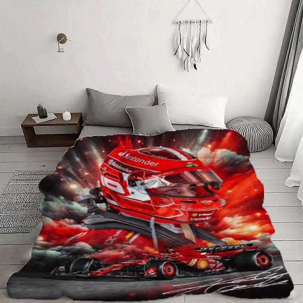 Leclerc Helmet & Racing Car Digital Print Flannel Blanket - Soft Allergen-Resistant Polyester, Multifunctional for Sofa,-POIUY137