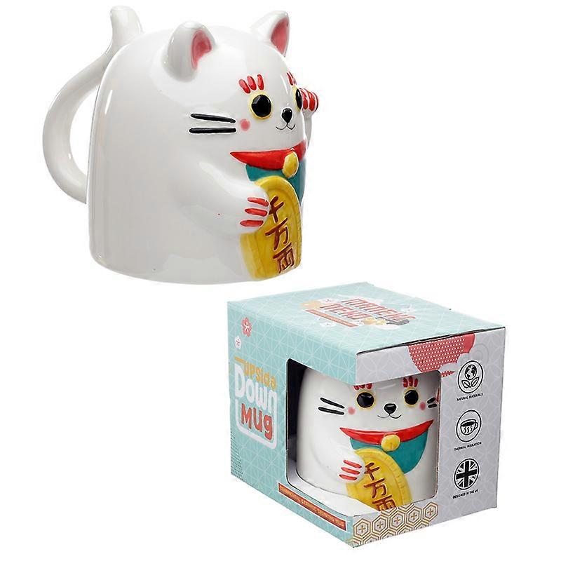 Novelty Upside Down Ceramic Mug - Maneki Neko Lucky Cat 1 Pack