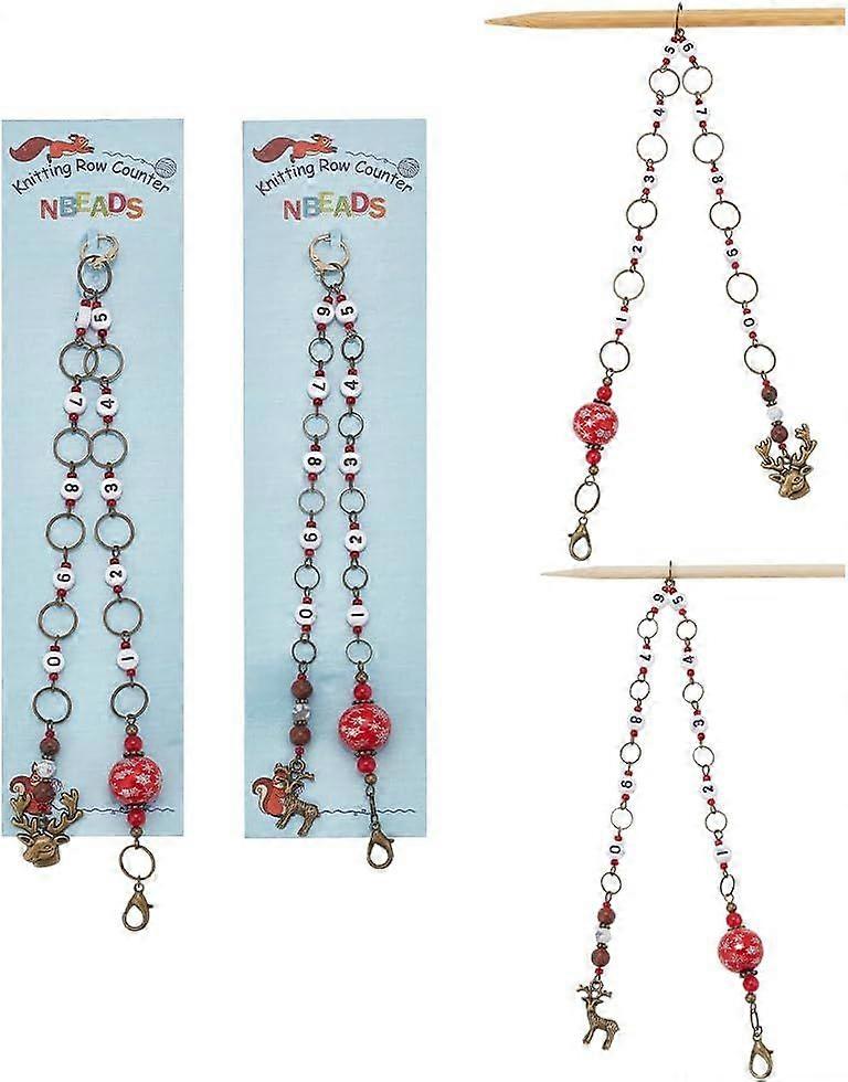 2 Pcs Christmas Reindeer Pendant Knitting Row Counter Chains Sesame Jasper Beaded Stitch Marker Row Counter Chains for Sewing Knitting Crochet Trackin