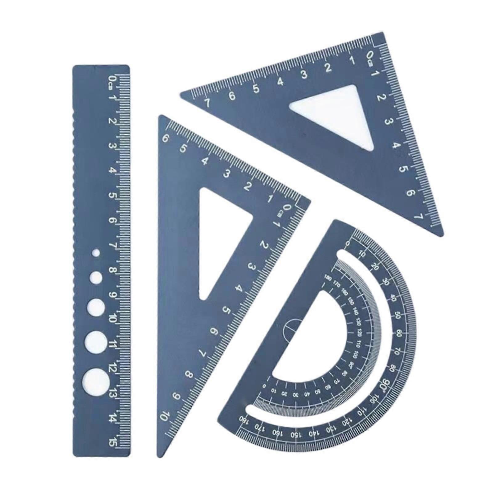Creative Aluminum Alloy Ruler Set - 4-in-1 Multifunctional Metal Ruler, Triangle, Protractor for Students