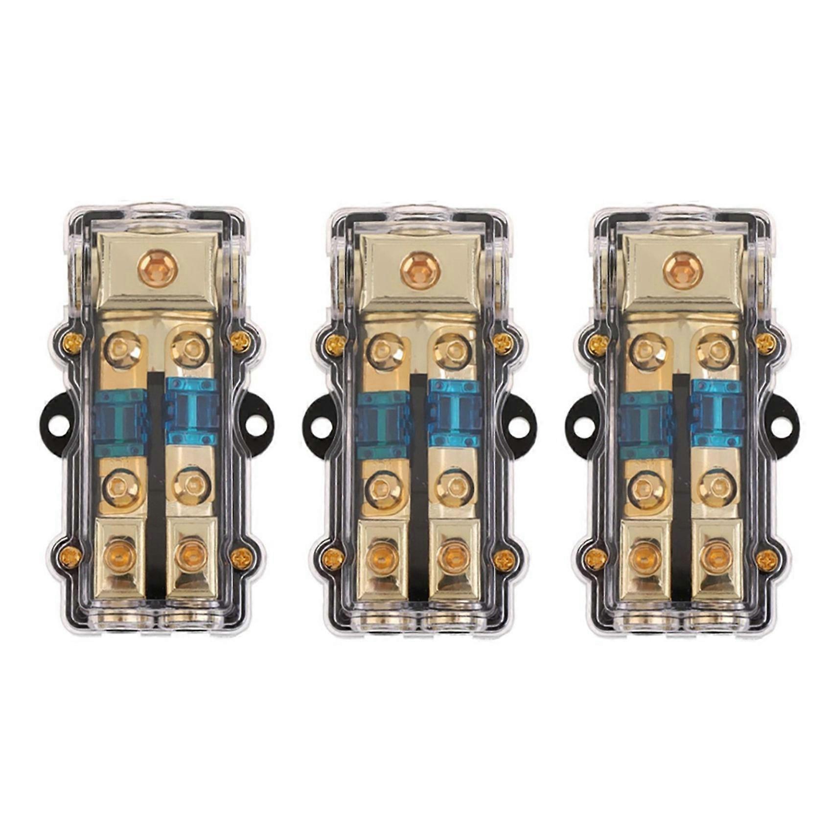 3X Power Distribution Block (2 Way) 4/8 AWG Gauge AGU Fuse Holder Distribution Block 4 Gauge in to (2) 8 Gauge Out