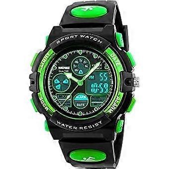 Reloj digital para niños, LED, deportivo, resistente al agua hasta 50 m, analógico, de cuarzo, con alarma, color verde.