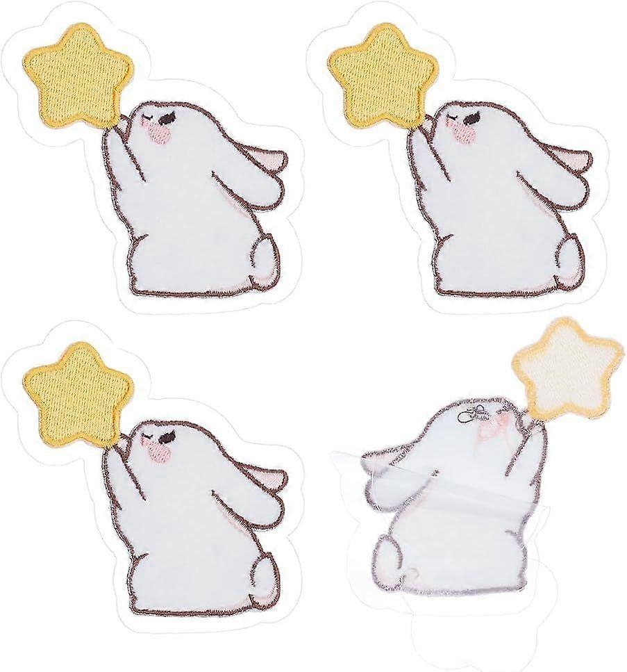 4 PCS Easter Bunny Patches Cloth Self-Adhesive Stick On Rabbit Patches Cute Rabbit Star Applique Patches Rabbit Embroidery Cloth Patches Self-Adhesive