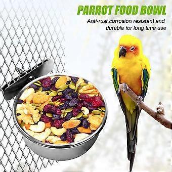 4 Pieces Stainless Steel Bird Feeding Dish Cups, Bird Feeder Parrot Food Water Bowls with Clamp, Pet Cage Cups Holder