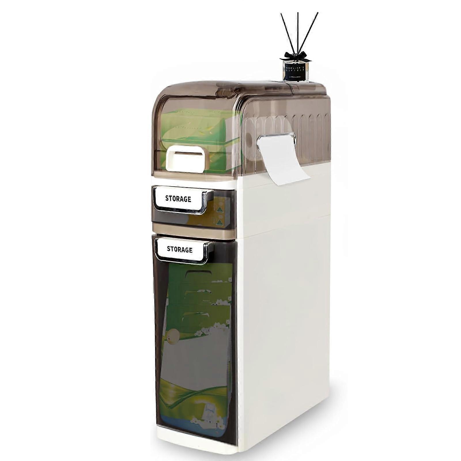 Slim Waterproof Bathroom Storage Cabinet with Drawers and Wheels for Small Spaces