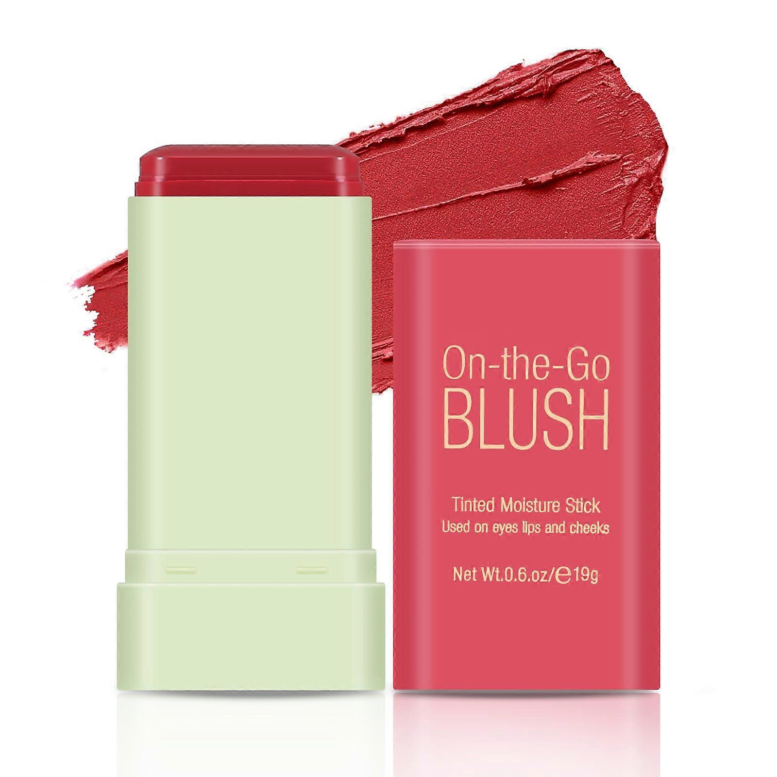 Waterproof Cream Blush Stick MultiUse for Cheeks Lips Eyes Long Lasting Hydrating Red 2#