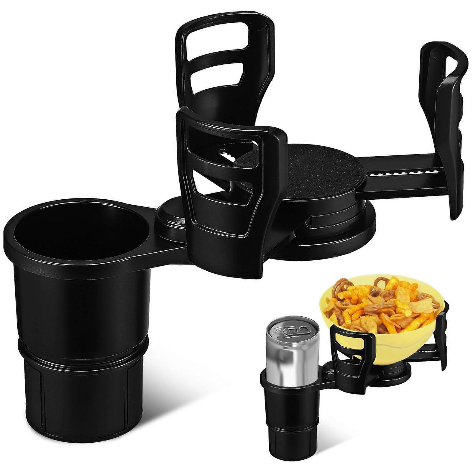 Car Cup Holder Expander with Snack Tray, Adjustable Base and Secure Grip for Large Bottles