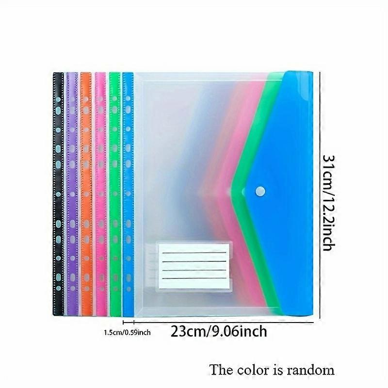 6pcs A4 Binder Pocket Plastic Envelopes, Expand Binder Folders, 6 Color Stereoscopic Transparent File Bags with Record Labels