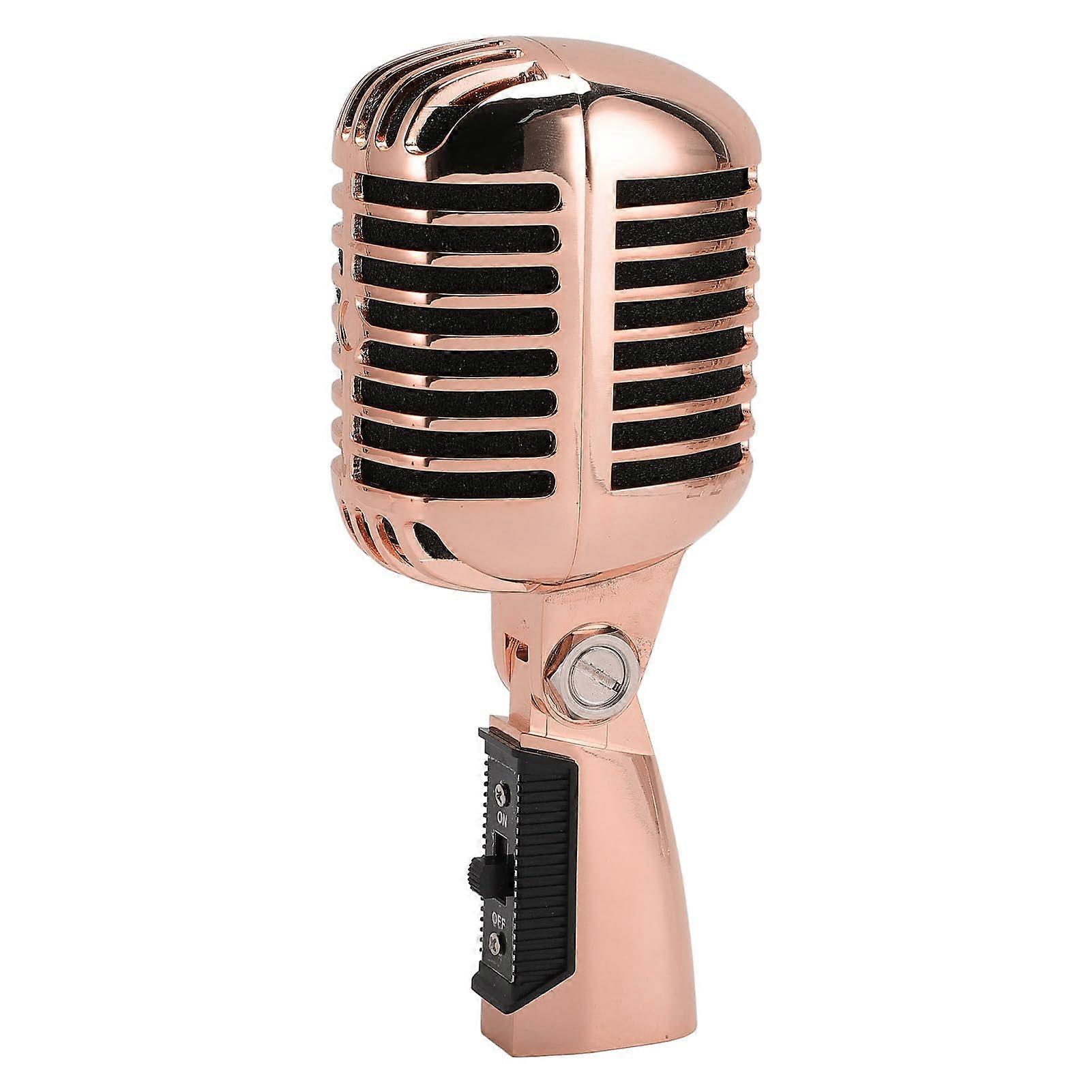 Vintage Dynamic Vocal Microphone Cardioid Noise Reduction Retro Zinc Alloy Adjustable Mount Rose Gold