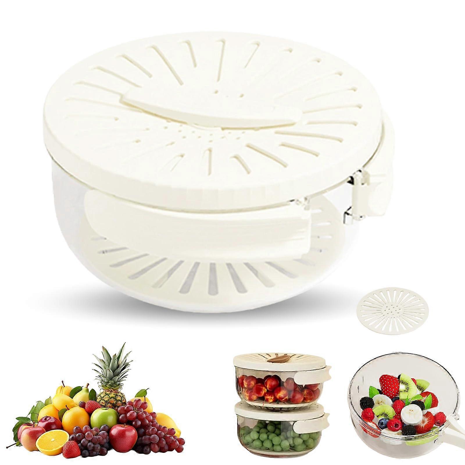 Fruit and Vegetable Washer with Secure Rotating Lid, 2in1 Colander and Storage Container, White L