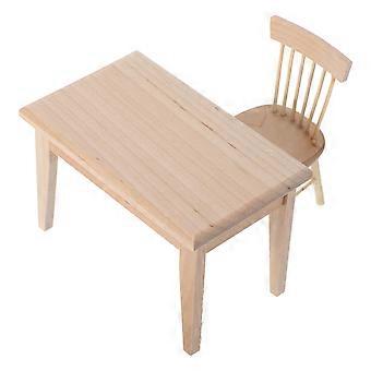 Conjunto de mesa e cadeiras em miniatura de madeira para decoração de casas de bonecas (2 peças)