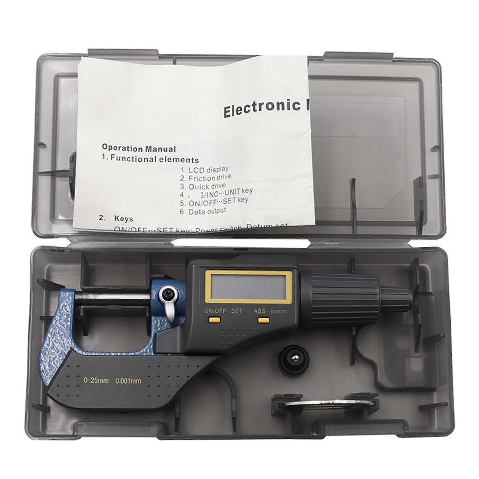 Digital Outside Micrometer 025mm Precision 0.001mm Dual Unit Gauge with Protective Box