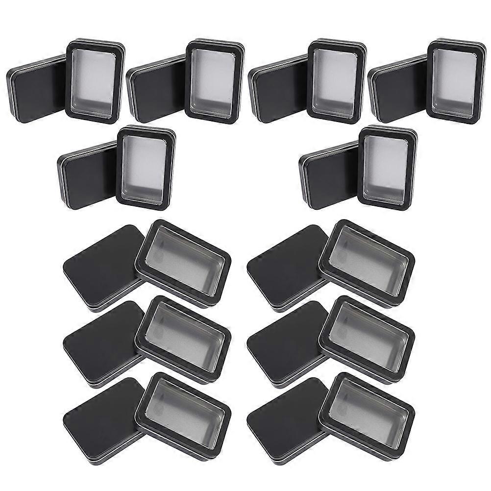 Rectangle Tinplate Can Black Open Window Box for Storage 12Pcs Small Tin Box
